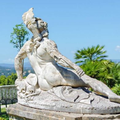 front sculpture of the dying achilles in achilleion corfu