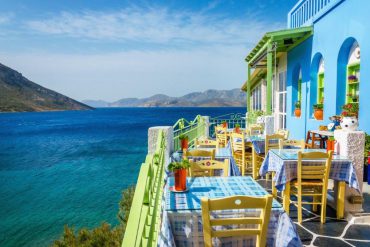 Greek restaurant overlooking sea
