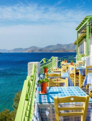 Greek restaurant overlooking sea