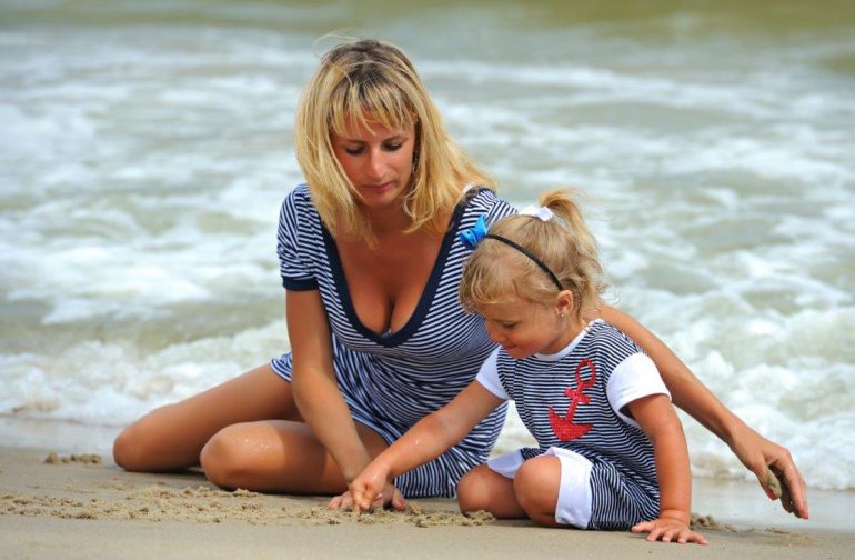 mother and daughter on beach