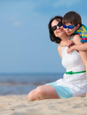 Mother and son on beach